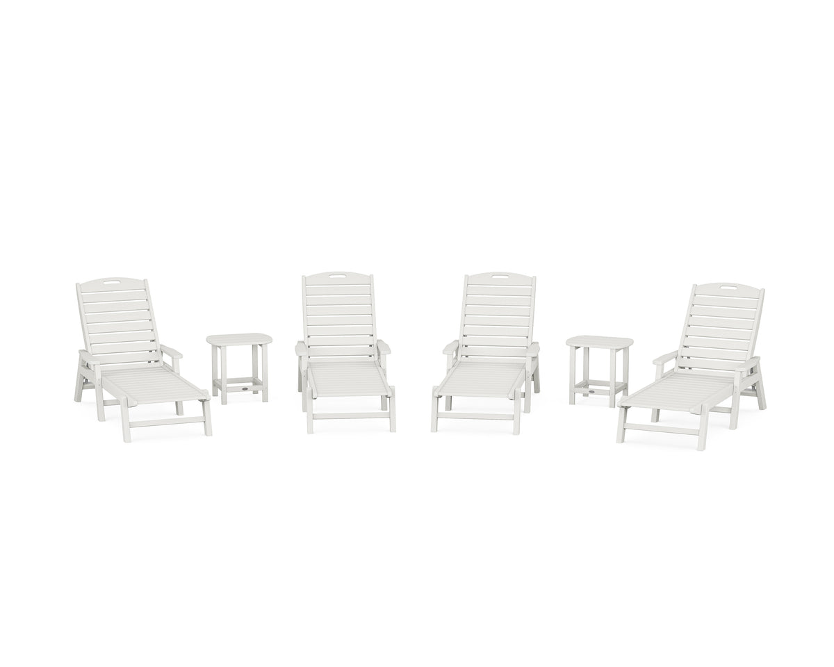 POLYWOOD Nautical Chaise 6-Piece Set with Arms in Vintage White