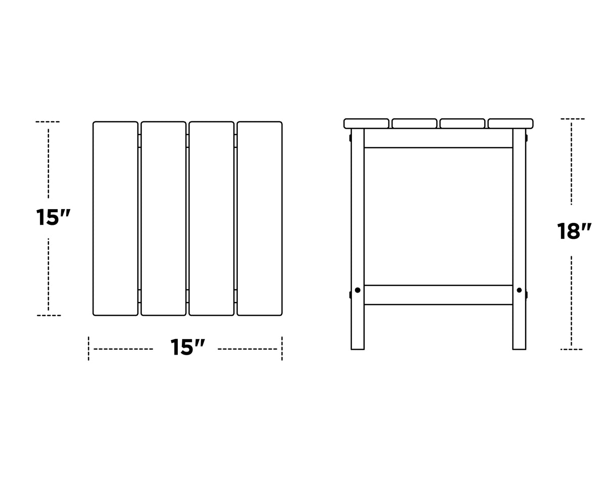 POLYWOOD Long Island 18" Side Table dimension drawing with width, depth and height measurements