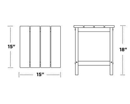 POLYWOOD Long Island 18" Side Table dimension drawing with width, depth and height measurements