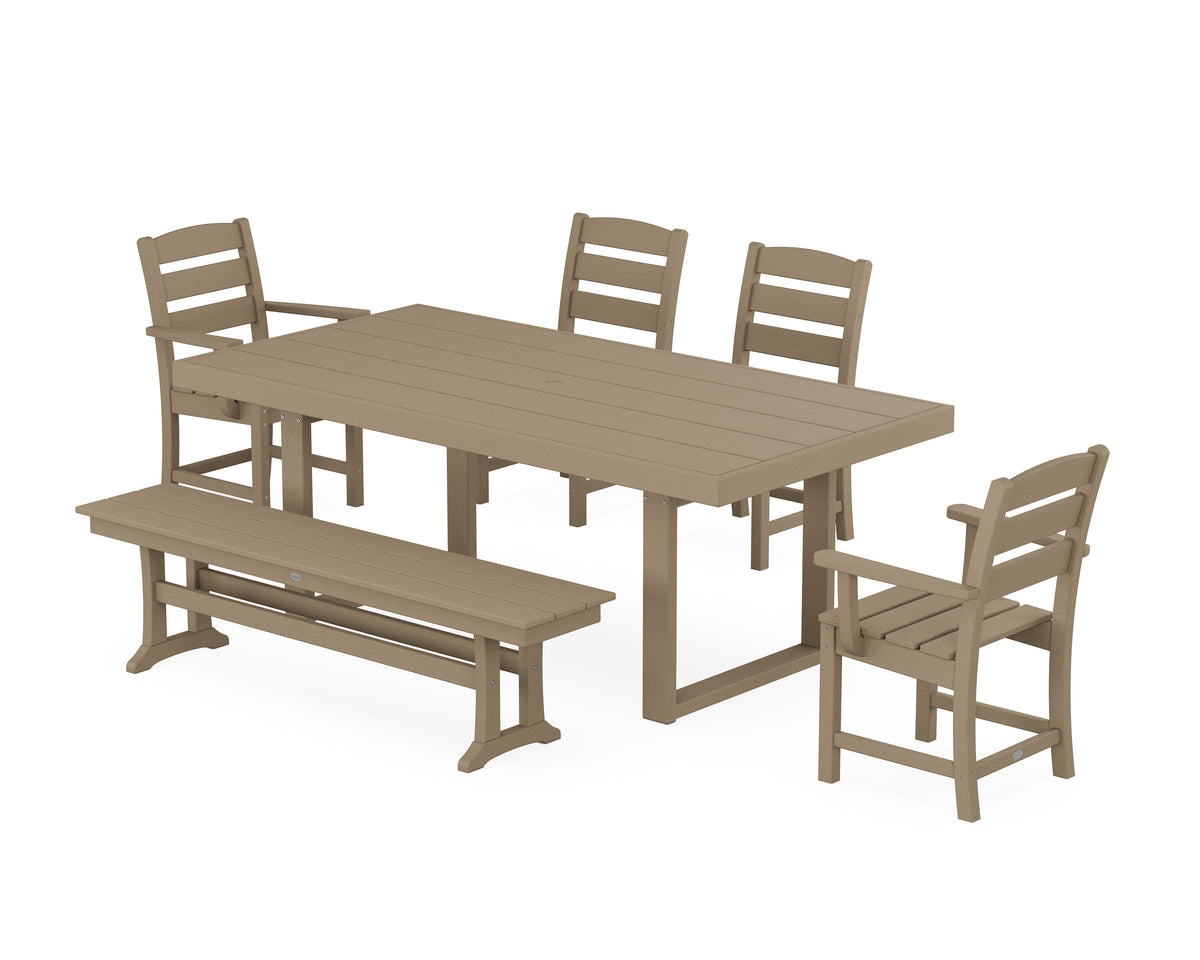 POLYWOOD Lakeside 6-Piece Dining Set with Bench - 39" x 78" Table in Vintage Sahara